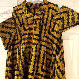 Bold beautiful hand-made A-line dress with pockets. Afro-chic. Size Large.